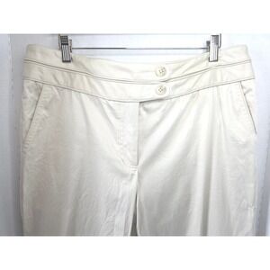 SAKS 5TH AVE Beth Fit Cream Cropped Pants SZ 14 Cotton Stretch Double Button